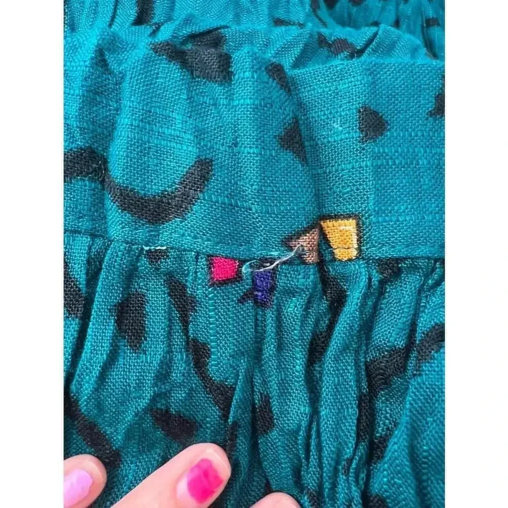 Vintage 90s Teal Abstract‎ Maxi Skirt High Waist Art Geometric Boho Womens 5
